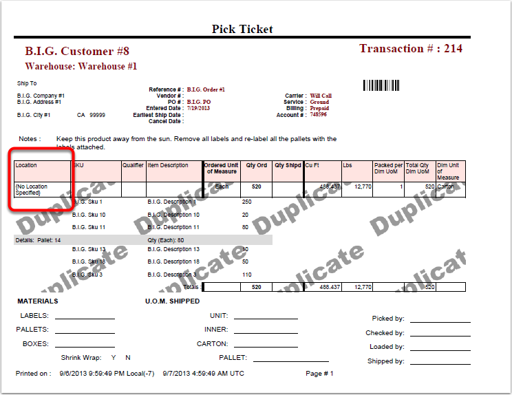 ManageOpenOrder-PickTicketByLocExample