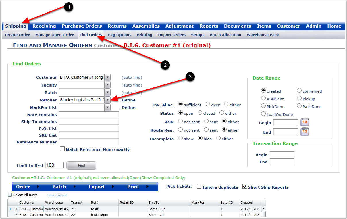 Shipping-Setups-ManageRetailer-ThroughFindOrders