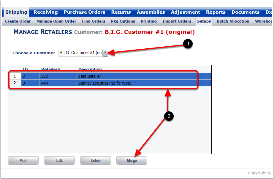 Shipping-Setups-ManageRetailers-MergeRetailers-SelectAndClickButton